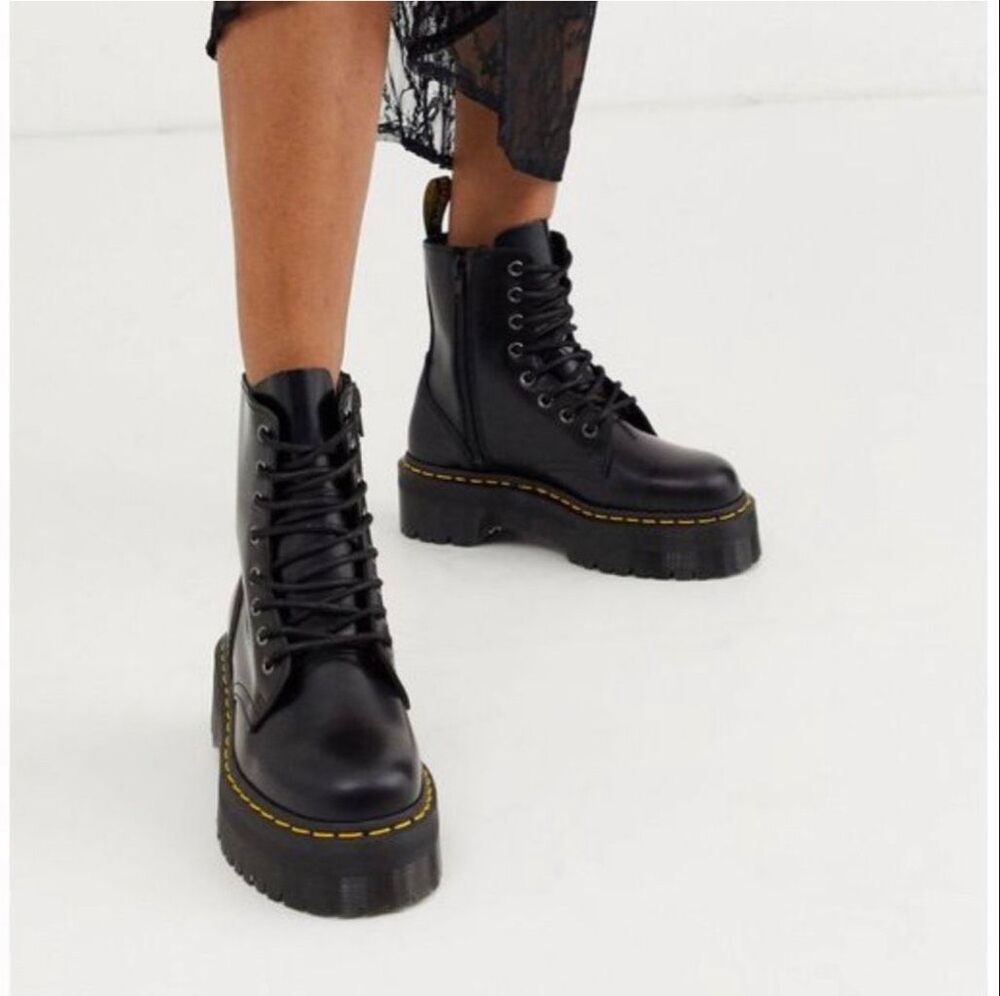 DR MARTENS Jadon Black Smooth Boots Size US 7 Side Zip Leather Platform - Picture 2 of 14